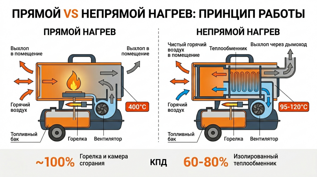 принцип работы пушек прямого и непрямого нагрева