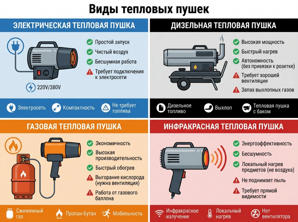 Виды тепловых пушек