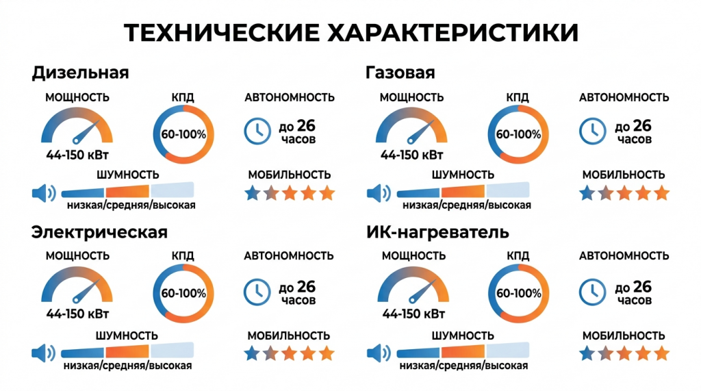 Технические характеристики тепловых пушек