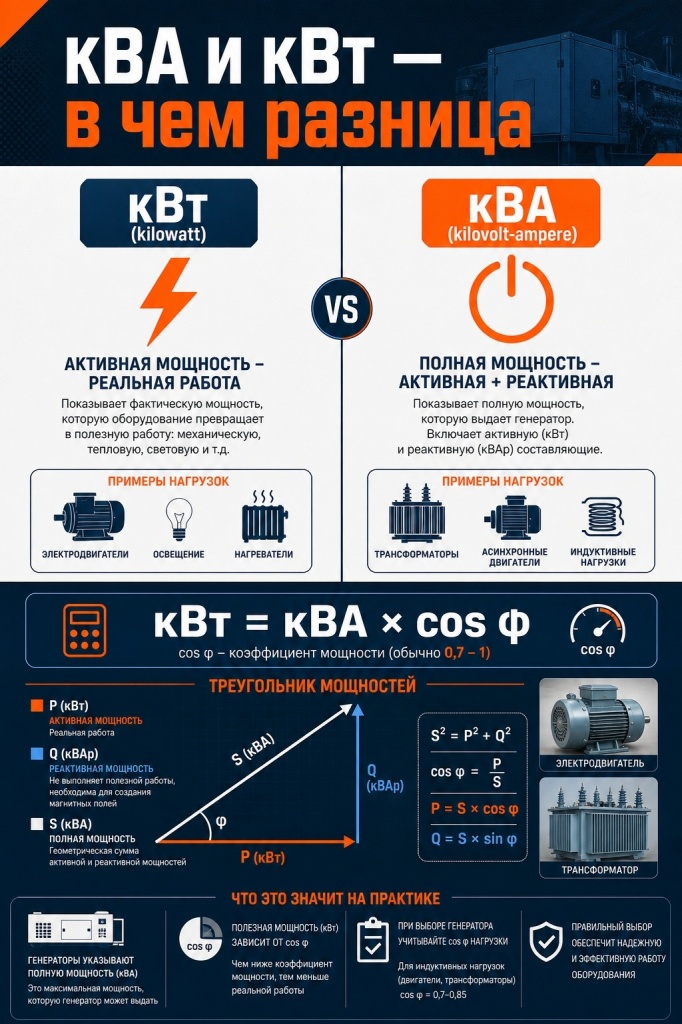 описание разницы кВА и кВт 