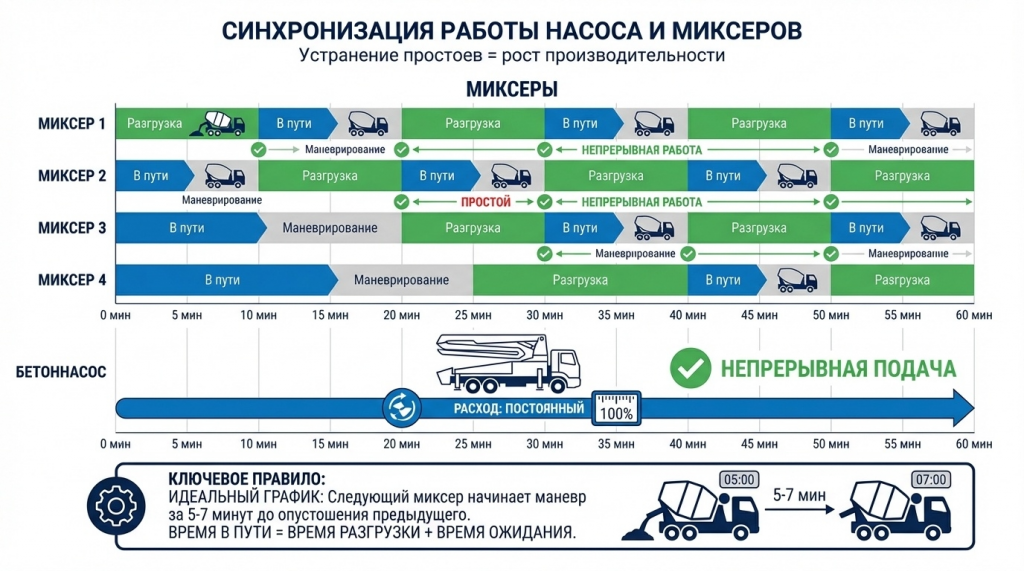 Синхронизация работы насосов и миксеров